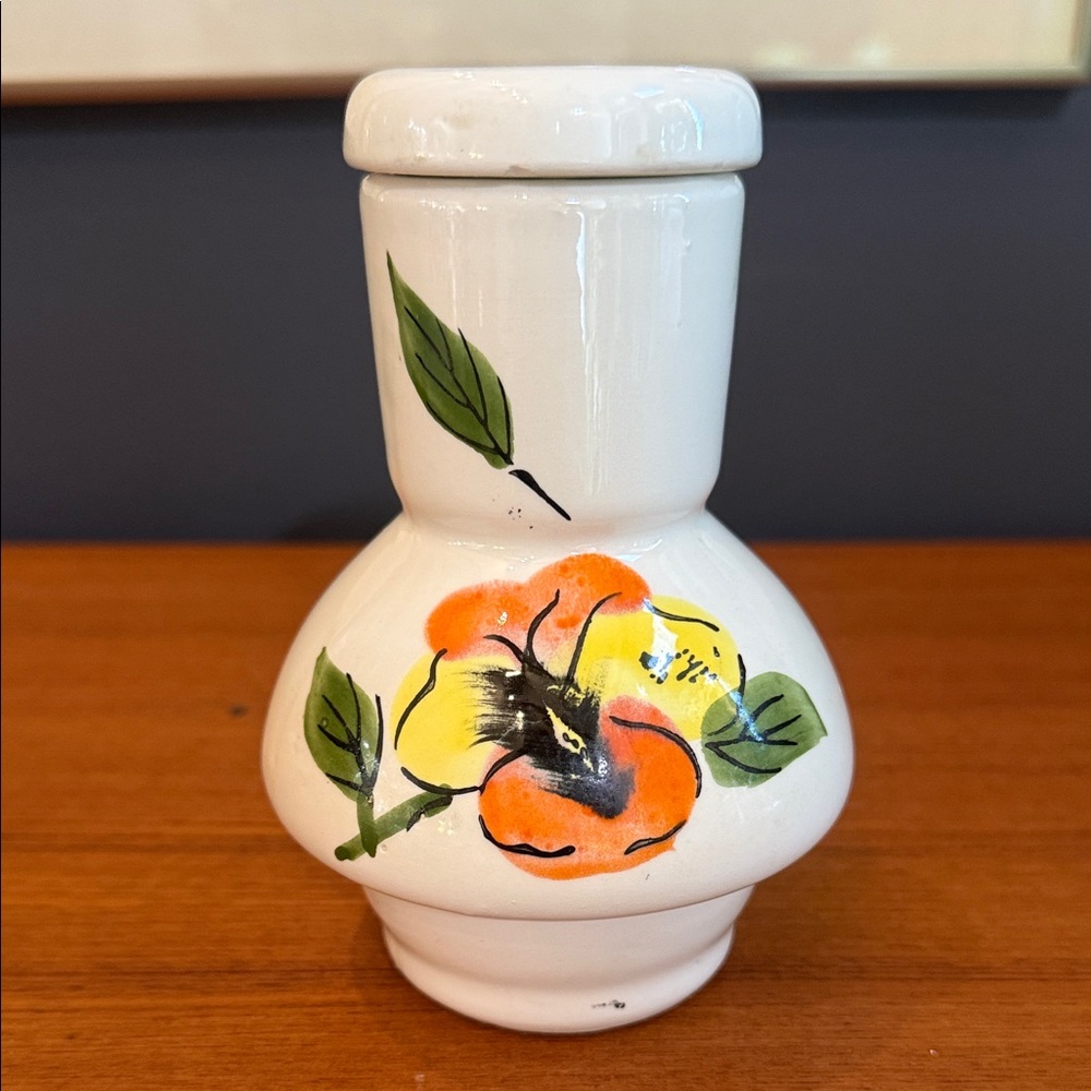 Vintage White Vase with Orange and Yellow Floral Design